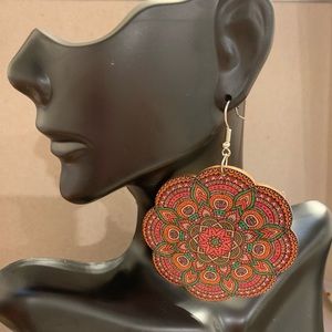 Custom Wood Handpainted Bohemian Print Earrings
